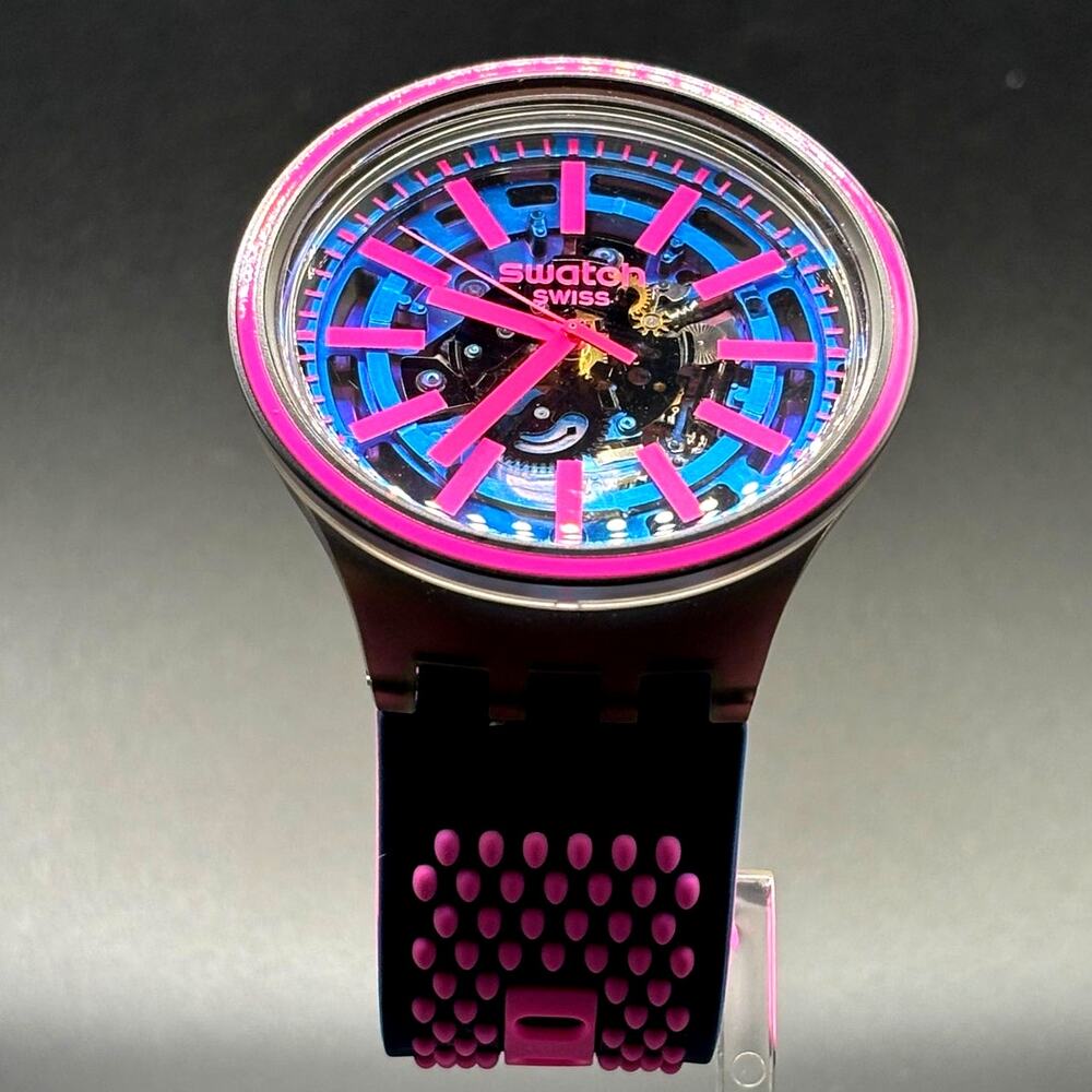 Swatch Big Bold Blue Taste SO27B111 Swiss Made Skeleton Watch NIB Two Straps - Picture 5 of 17